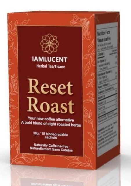 Reset Roast herbal tea box by IamLucent Tea