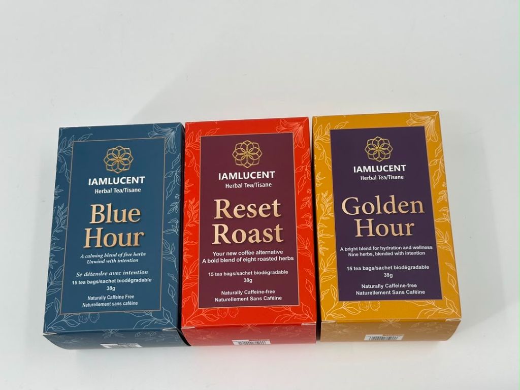 IamLucent organic herbal tea blends styled in a premium lifestyle setting
